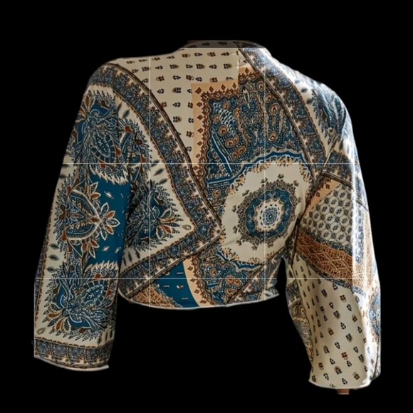 Silk Paisley Bohemian Style Front Tie Blouse - Picture 3 of 6